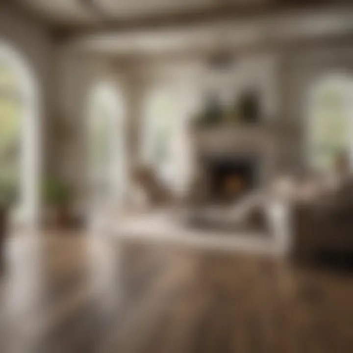 Living room interior featuring Northport white oak distressed hardwood flooring