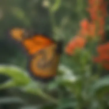 Monarch butterfly interacting with a milkweed plant