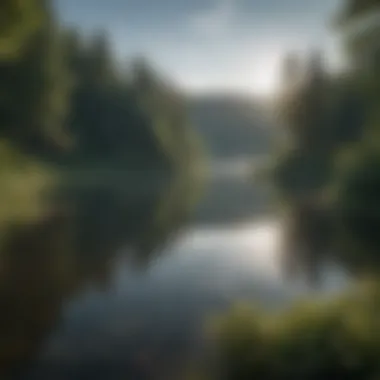 Serene Beauty of Moon Lake Serene view of Moon Lake surrounded by lush greenery
