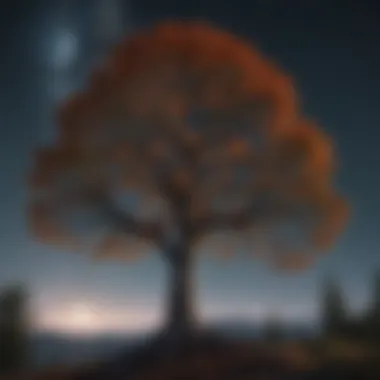 The Cosmic Legacy of Moon Trees A vibrant Moon Tree standing tall against a starlit sky, symbolizing the connection between Earth and space.