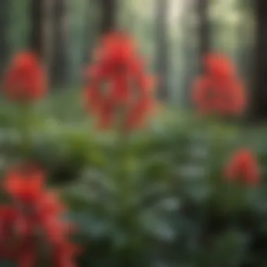 Vibrant red blooms of the native cardinal flower in a natural habitat