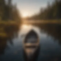 Serene view of a canoe on a tranquil lake