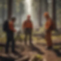 Wildfire management team strategizing in the field