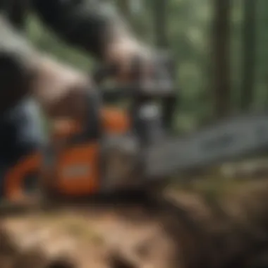 Close-up of a chainsaw being maintained and serviced