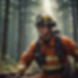A firefighter in training exercises
