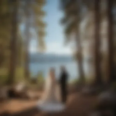 Vows Amidst Nature's Beauty A couple exchanging vows on a picturesque Lake Tahoe beach, surrounded by nature.