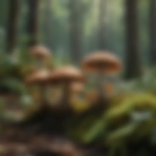 A vibrant array of wild mushrooms in a lush forest setting.