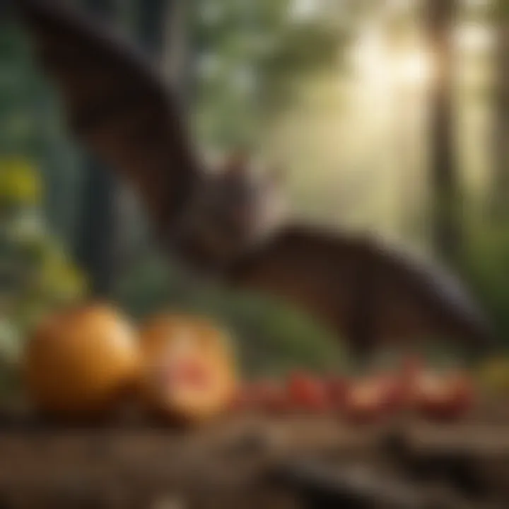 Close-up of a bat feeding on fruits