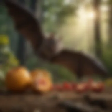 Bats Feeding on Fruits: A Key Dietary Component Close-up of a bat feeding on fruits