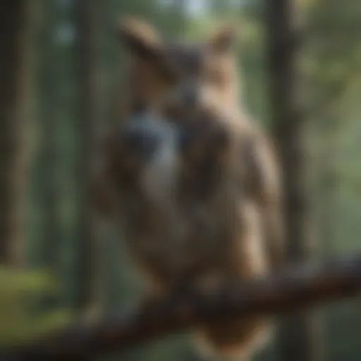 A majestic Great Horned Owl perched on a branch in the Canadian wilderness.