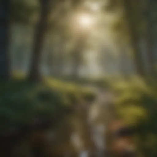 A serene landscape depicting a diverse ecosystem, showcasing various wildlife species coexisting harmoniously.