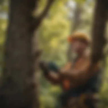 A professional arborist carefully tending to a tree