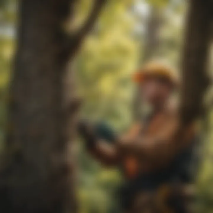 A professional arborist carefully tending to a tree