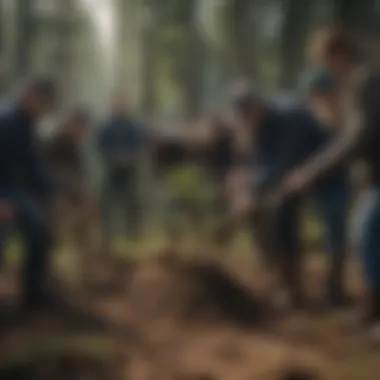 A diverse group participating in a tree planting ceremony