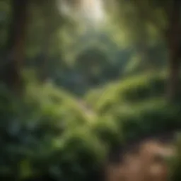 A vibrant garden filled with various healing herbs and plants showcasing their lush green foliage