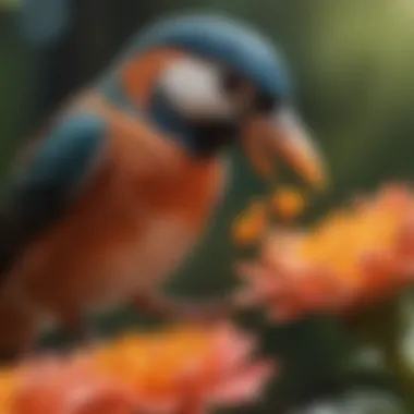 Bird Feeding on Nectar A close-up view of a bird extracting nectar from a flower