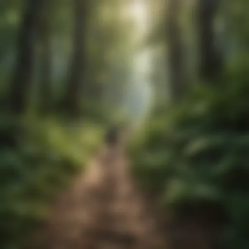 A picturesque hiking trail surrounded by lush greenery, illustrating a tick-prone environment.