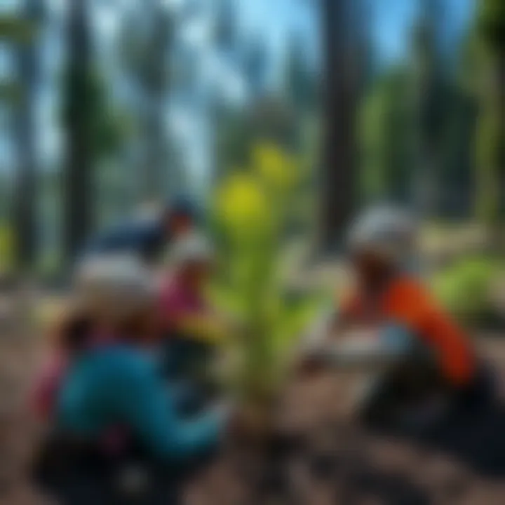 Community members engaging in tree planting activities within a restoration project.