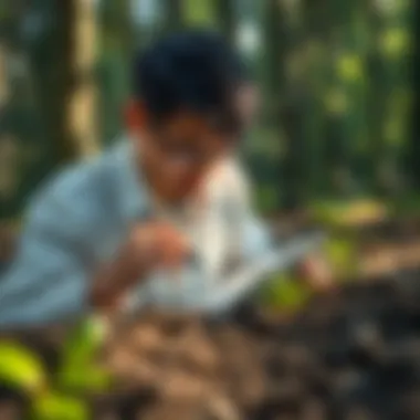 A researcher examining soil samples to assess ecological health in restored areas.