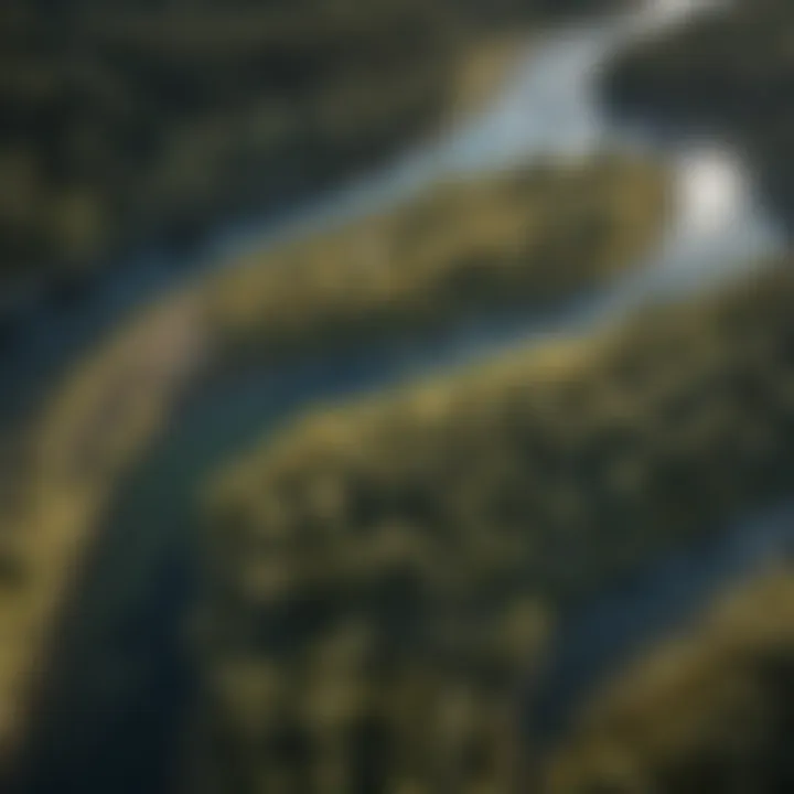 Aerial view of a river affected by climate change