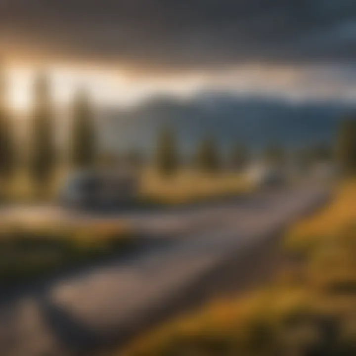 Scenic view of RV park near Yellowstone with mountains in the background