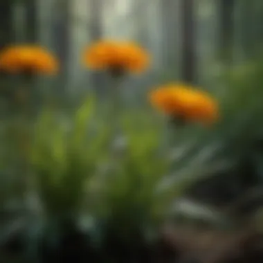 Botanical Features of Swamp Marigold Illustration of swamp marigold's leaves and stem structure