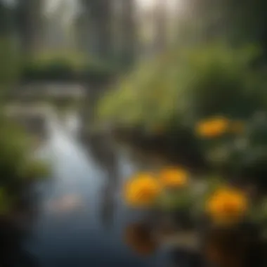 Swamp marigold growing in its natural wetland habitat