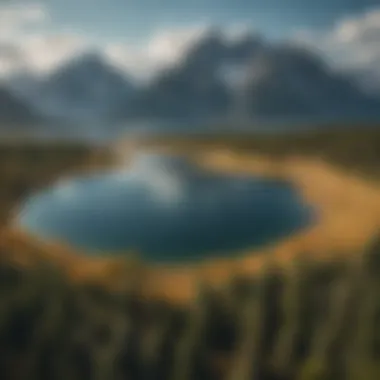 Aerial View of Teton Lake Aerial view of Teton Lake showcasing its pristine waters and surrounding landscapes