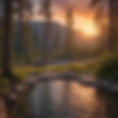 Evening Bliss A soothing hot spring at sunset with vibrant colors in the sky