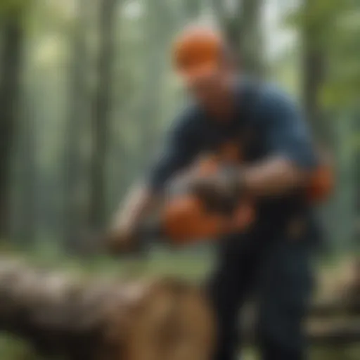 A skilled arborist using a chainsaw on a tree branch