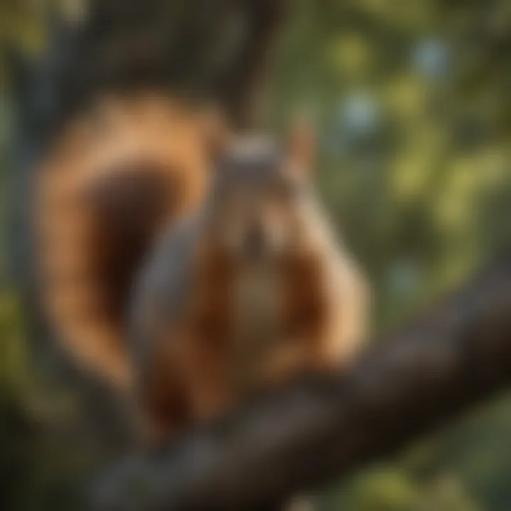 Squirrel navigating through tree branches