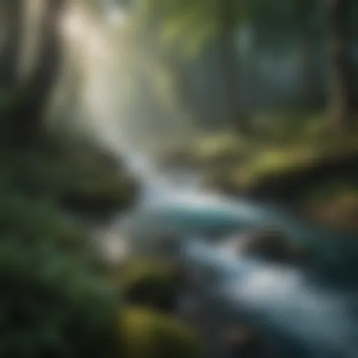 A striking blue river winding through a dense forest