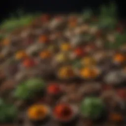 A vibrant assortment of various spices and herbs displayed artistically.