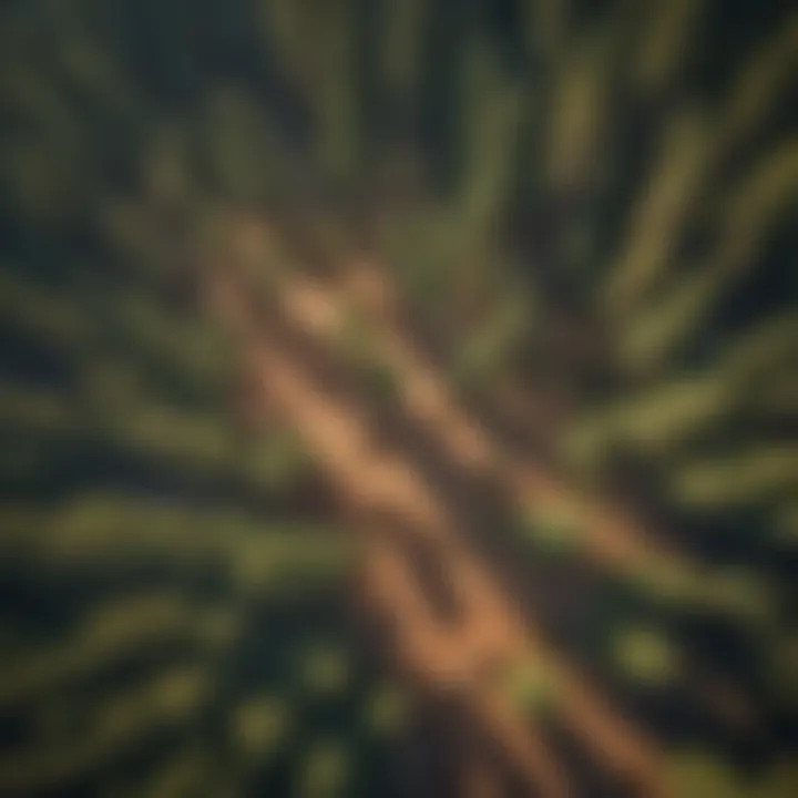 Aerial view of a dense forest with sequoia trees standing out