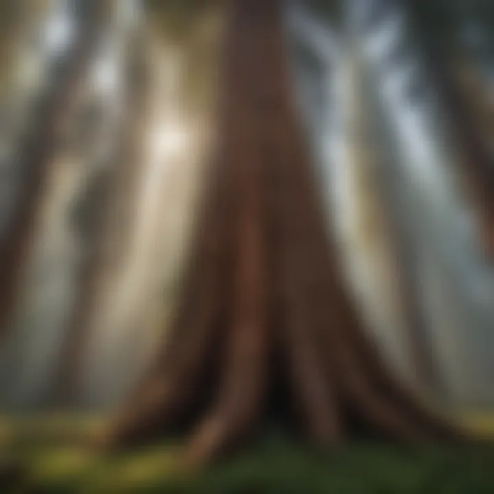 A majestic sequoia tree towering above the forest floor
