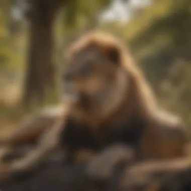 The Majestic Lion in its Natural Savanna Habitat Majestic lion resting in the savanna under the sun