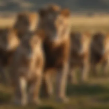 Pride of Lions in the Expansive Grasslands A pride of lions roaming across the grasslands