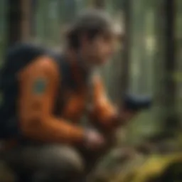 A wildlife biologist studying a forest habitat