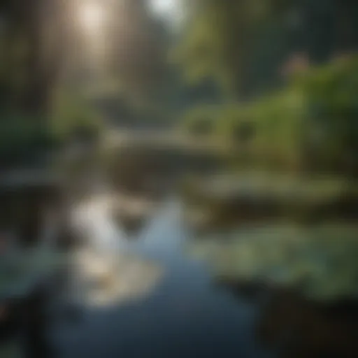 A serene pond adorned with blooming water lilies