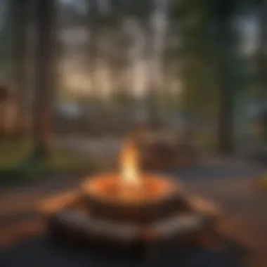 Campsite amenities including picnic tables and fire pits
