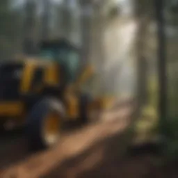 Tow behind grader blade in action clearing a forest trail