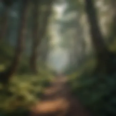 Enchanted Forest Pathway A serene forest pathway surrounded by towering trees.