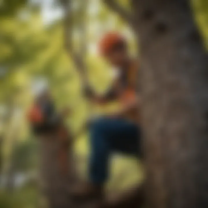 An expert arborist inspecting a tree for health and maintenance needs