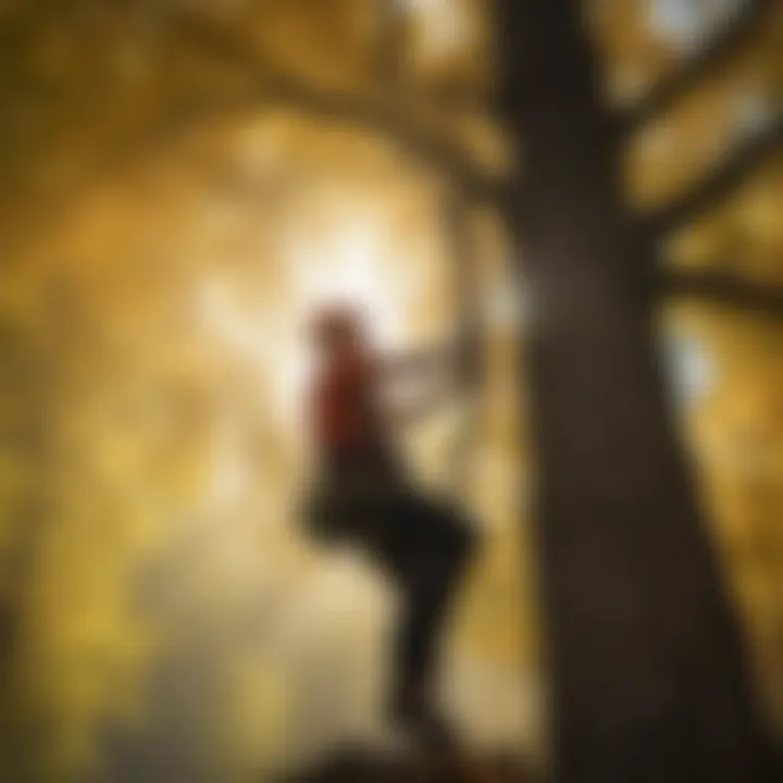 A professional team conducting tree trimming for safety in a park
