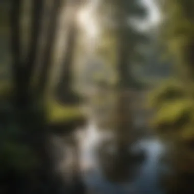 Lush Wetland Habitat with Thriving Trees A lush wetland habitat hosting various tree species thriving in water.