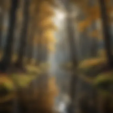 Vibrant Forest with Water-Dependent Trees A vibrant forest scene showcasing water-dependent tree species.