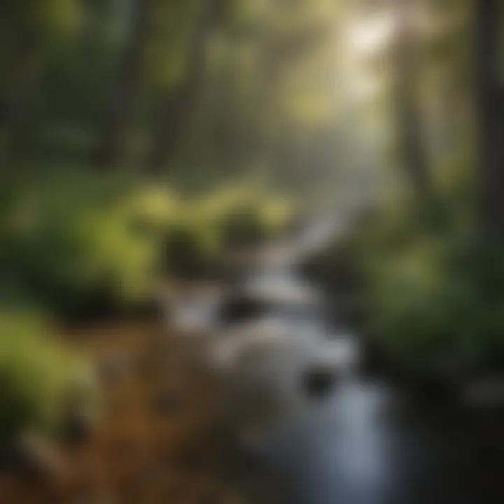 A tranquil stream flowing near the trail