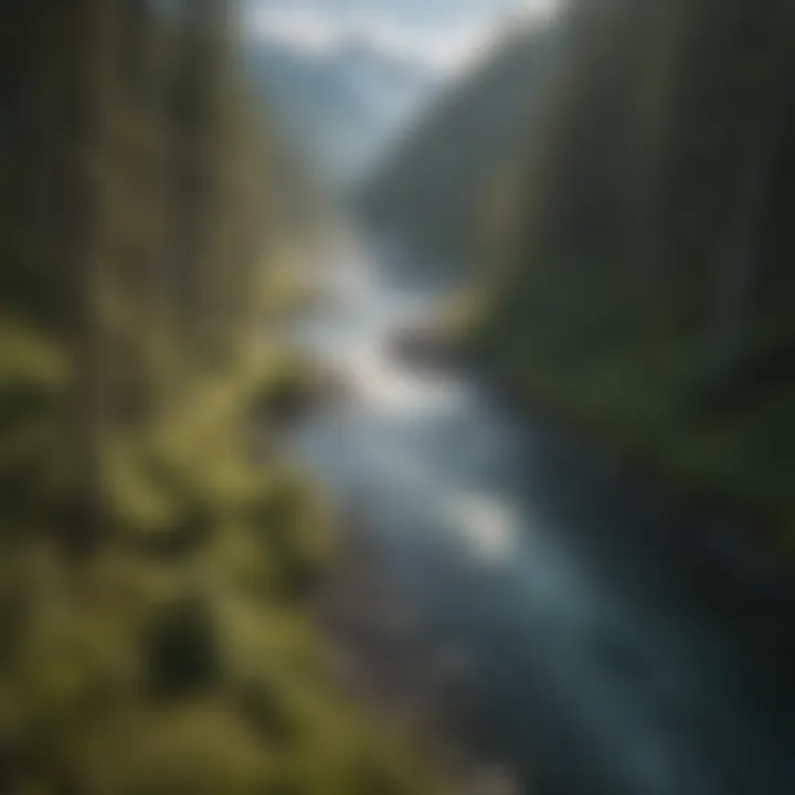 An aerial view of a pristine Alaskan river teeming with fish