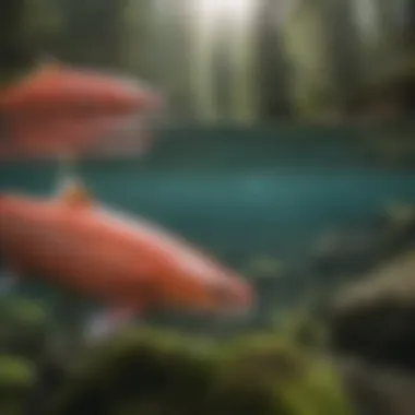 A close-up view of a vibrant salmon swimming upstream
