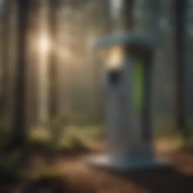 An eco-friendly charging station in a forest setting.